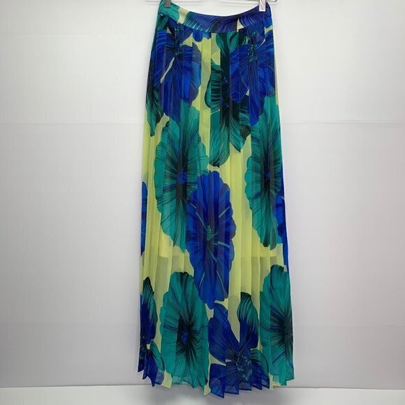 Eva Franco Pleated Maxi Skirt Size 0 Terranium Tropical Leaf - Picture 1 of 13
